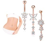 WUMZIRA Piercing nombril Or rose Piercing du Nombril 14G 8/10mm Barre d'ombilic avec Pendentif de Papillon Coeur Bijoux de Piercing au Ventre