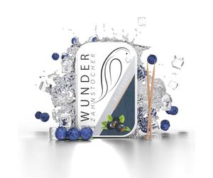 Wunder Cure Dents aromatisés en bois de bouleau - Myrtille - 100 cure-dents aromatisés en boîte métallique - Saveur longue durée - Haleine fraîche - Aide aux pauses sans tabac - Sans sucre