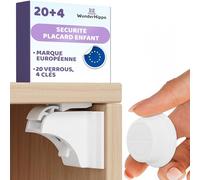 WunderHippo Serrure Magnétique Invisible pour Sécurité Enfant - 20 Verrous & 4 Clés - Blocage Sans Perçage - Protection pour Placards, Portes & Tiroirs - Blanc