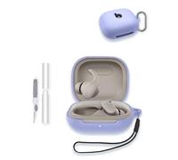 WUNIAK Coque de protection en silicone souple pour Beats Powerbeats Fit 2025, résistante aux rayures et aux chocs avec kit de nettoyage, mousqueton et cordon pour Beats Powerbeats Fit, violet