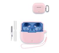 WUNIAK Coque de protection en silicone souple pour OnePlus Nord Buds 3r - Résistante aux rayures et aux chocs - Avec kit de nettoyage, mousqueton et cordon - Rose