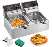 WUnicorn Friteuse 295 x 235 x 150 mm - Friteuse électrique commerciale - Friteuse double zone froide YB-82 - Argentée - 6 L + 6 L - 5000W 220V - Pour la restauration rapide et les snacks - 10 kg
