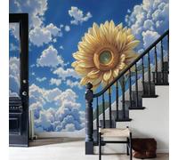WunM Studio 3D Papier Peint tournesol Ciel bleu et nuages blancs jaune Papier Peint Panoramique Pour Salon Chambre Chambre D'Enfant Décoration Murale,