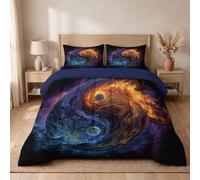 WunM Studio Couette 140x200cm 4 Saisons Résumé Fantastique |Édredon Réversible sans Housse pour Lit 1 Personne,2 Taies 65x65cm, MotifFlamme Yin Yang, Couette Légère Microfibre Douce