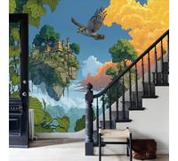 WunM Studio Fresque Murale Intissée décors fantastiques Construire un château bleu Papier Peint Panoramique Décoration Salon Chambre Bureau 250x175cm Non Autocollant