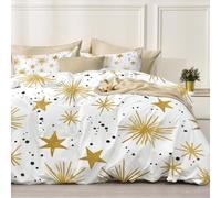 WunM Studio Housse De Couette 200x200cm 2 Personnes avec 2 Taies d'oreiller 65x65cm Parure De Lit Or avec Fermeture Adulte Lignes de dégradé abstraites Image d'étoile de gribouillage Zippée