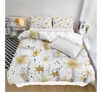 WunM Studio Housse de Couette 220x240cm Lignes de dégradé abstraites,Parure de Lit 2 Personnes Image d'étoile de gribouillage de avec 2 Taies d'oreiller 65x65 cm,Or