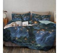 WunM Studio Housse De Couette 240x260cm 2 Personnes avec 2 Taies d'oreiller 65x65cm Parure De Lit Jaune avec Fermeture Adulte Environnement Naturel de la Cascade Un Arbre Fantastique Zippée