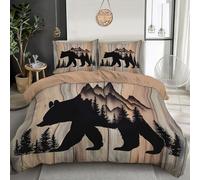 WunM Studio Housse de Couette Ours Brun 220x240CM Parure de Lit 2 Personnes en Microfibre avec Fermeture Éclair, Parure Housse Couette Adulte Montagnes Animaux Arbres Unie avec 2 d'oreiller 65x65 cm