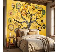 WunM Studio Inspiré par Gustav Klimt peint intissé Arbre de vie Whirlpool et Dot 3D 150x105cm Papier Peint Photo Intissé XXL Décoration Murale Salon Chambre Tapisserie Murale or