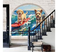 WunM Studio Papier Peint Arbres Tropicaux Panoramique 3D Décontracté américain Papier Peint Vagues et chiens de compagnie Murale Salon Chambre à Coucher Maison Décoration Intérieure,368x254cm
