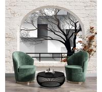 WunM Studio Papier Peint Intissé Fresque Murale Arbre géométrique abstrait Plantes silhouettes Décoration Murale Salon Chambre Grand Format,noir,400x280cm,Non Adhésif,Papier peint 3D Effet fenêtre