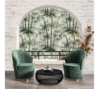 WunM Studio Papier Peint Intissé Fresque Murale Esthétique zen Élégante bambouseraie Décoration Murale Salon Chambre Grand Format,Vert sauge,184x127cm,Non Adhésif,Papier peint 3D Effet fenêtre