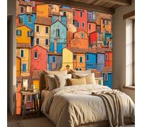 WunM Studio Papier Peint Intissé Fresque Murale Paysage urbain Ville architecturale Décoration Murale Salon Chambre Grand Format,Orange brûlé,300x210cm Non Adhésif