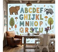 WunM Studio Papier Peint Mural 3D Abstrait Moderne, Non Adhésif Intissé XXL Décoration Murale pour Maison et Bureau,champignon de l'alphabet anglais,Animaux mignons de la forêt,250x175cm