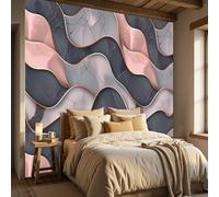 WunM Studio Papier Peint Mural 3D Design Hôtel Luxe, Non Adhésif Intissé Grande Décoration Murale pour Villa Restaurant,Vagues de marbre de luxe,motif de pierre en or rose,350x256cm
