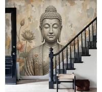 WunM Studio Papier Peint Mural 3D Design Hôtel Luxe, Non Adhésif Intissé Grande Décoration Murale pour Villa Restaurant,Sculpture vieillie d'inspiration rétro zen,Statue de Bouddha lotus,200x140cm