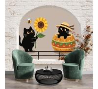 WunM Studio Papier Peint Mural 3D Effet Chambre Brique,Décoration Murale pour Salon, Intissé Premium Facile à Poser,Animaux de dessin animé guérisseurs d'automne,Chat et citrouille,300x210cm