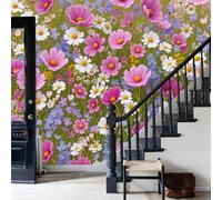 WunM Studio Papier Peint Panoramique 350x256cm （LXH） fleurs sauvages éclatantes champs de fleurs luxuriants rose Papier Peint Intissé Tapisserie Poster Mural pour Salon Chambre Décoration Murale