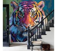 WunM Studio Papier Peint Portrait vibrant de tigre Panoramique Animaux abstraits aux couleurs vives Papier Peint Murale Salon Chambre à Coucher Maison Décoration Intérieure,bleu foncé,350x256cm
