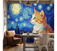 WunM Studio Papier Peint Relief 3D Panoramique 3D Chat fantastique animal Ciel étoilé Vortex Revêtement Murale décoration salonChambre Coucher Maison Décoration Intérieure 250x175cm