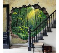 WunM Studio Papier Peint Relief 3D Panoramique 3D paysage de forêt tropicale humide Abattre le mur Revêtement Murale décoration salon Chambre Coucher Maison Décoration Intérieure 150x105cm