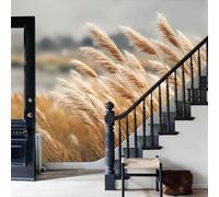 WunM Studio plantes naturelles Wabi-sabi peint intissé roseaux et prairies 3D 200x140cm Papier Peint Photo Intissé XXL Décoration Murale Salon Chambre Tapisserie Murale Beige