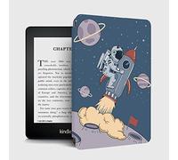 WunM Studio pour Nouvel étui Kindle (11e génération, 2022) - Couverture Folio en Cuir PU, Mode Veille/réveil Automatique, étui Souple Cadeau Mode, Astronaute de Dessin animé Mignon Lance Une fusée