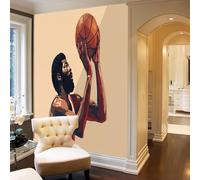 WunM Studio Tapisserie Murale Papier Peint Intissé 3D Style pop art joueurs de basket-ball et basket-ball Décoratif pour Salon Chambre Non Autocollant,rouge foncé,300x210cm