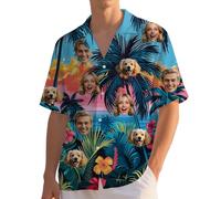 Wunnxikiee Chemise Hawaienne Homme Personnalisée avec Photo du Visage, Tropical Chemise Hippie, Chemise Drôle, Tropical Summer Beach Casual Short Sleeve, Cadeaux Personnalisés pour Hommes