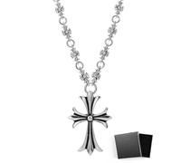 WUNZILO 1 pcs Collier Croix en Acier Inoxydable pour Hommes et Femmes Longueur de Chaîne Design Classique et Élégant, Bijoux Religieux Chrétiens Pendentif Croix en Argent Durable et Résistant, 50 cm