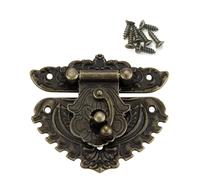 WUNZILO 1 pcs Verrous vintage antique gaufrage Moraillon Loquet Serrure Fermoir avec vis pour décoratifs Cabinet armoire Boîte à bijoux boîte valise ou meuble Couleur bronze (XL)