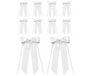 WUNZILO 10 PCS Grand Noeud Ruban Satin Blanc pour Décorations de Mariage Voiture, Noeud Cadeau avec Attache Fil pour Cérémonie Église Arbre de Noël, Décoration Fête Anniversaire et Emballage Cadeau