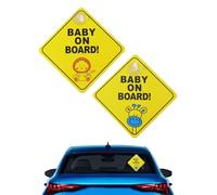 WUNZILO 2 Pcs Panneaux d'avertissement de voiture pour bébé à bord, Baby on Board Avec Deux Ventouses Voiture Auto Sécurité Bébé Enfants Amovible pour fenêtre de voiture,12 x12cm