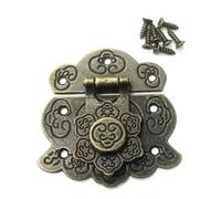WUNZILO 2 pcs Verrous vintage antique gaufrage Moraillon Loquet Serrure Fermoir avec vis pour décoratifs Cabinet armoire Boîte à bijoux boîte valise ou meuble Couleur bronze (M)