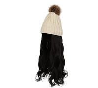 WUODHTW Bonnet d'hiver pour femme avec extensions de cheveux longs et ondulés - 35,6 cm - Perruque synthétique bouclée