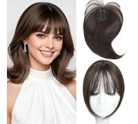WUODHTW Hair Topper with Bangs Clip Cover Hair Toppers for Women Extensions with Thinning Hairs, 10 Inch Straight Clip in Bangs Hairs Piece (6#)