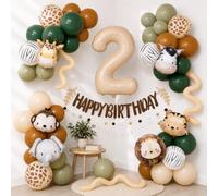 Wuokkig Kit Ballons Safari, Décoration Anniversaire 2 An, 55 Pièces | 55 pièces avec ballon chiffre 2 en aluminium 32 pouces, animaux safari, ballons latex et bannière anniversaire garçon