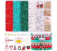Wuollgess Kit de 3500 perles en argile de Noël pour la fabrication de bracelets, perles Heishi en polymère pour la fabrication de bijoux, kit de bracelets d'amitié avec breloques de Noël pour filles