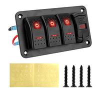 WUPEDI Panneau de commutation 3 gangs 12 V-24 V 4,2 A Chargeur à double fente USB Voltmètre numérique Disjoncteur, for voiture SUV Marine RV Truck Remplacement du panneau de commutation du bateau(Rot)