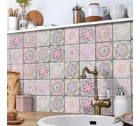 WUPNGS Stickers for carrelage, Motif Mandala Rose et Vert, Autocollants muraux en Vinyle for la décoration de Meubles, 24 pièces (20 x 20 cm) 10 (10(24 Pcs/20x20cm)