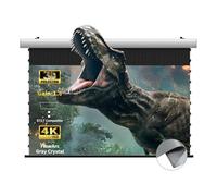 WUPRO FlowArc Deluxe Écran déroulant motorisé intelligent en cristal gris, boîtier en aluminium blanc, support plafond ou mur, 3D amélioré, compatible lumens jusqu'à 1800 ANSI standard/téléobjectif