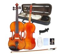 WUQIMUSC Ensemble complet de violon 4/4 pour débutants, adultes, étudiants, violon en bois massif d'érable de sapin vieilli, accessoires en ébène avec étui rigide, support d'épaule, archet