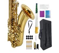 WUQIMUSC Kit complet pour saxophone ténor avec étui, embouchure, 10 anches, saxophone ténor professionnel si bémol - Laqué en laiton doré, ton riche et chaud pour jazz et classique, idéal pour les