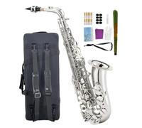 WUQIMUSC Saxofon professionnel pour débutant avec étui de transport, embouchure, sangles, anches, kit de nettoyage - Parfait pour étudiants et adultes (nickel)