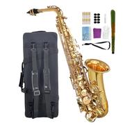 WUQIMUSC Saxophone alto débutant pour adultes et étudiants, saxophone Eb professionnel en laiton, étui, embouchure, anches, gants, chiffon de nettoyage et brosse (doré)