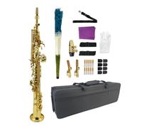 WUQIMUSC Saxophone soprano droit en si bémol - Finition laquée dorée, design ergonomique avec étui, embouchure, sangle de cou et accessoires, idéal pour débutants et confirmés