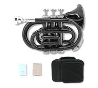 WUQIMUSC Trompette de poche en laiton nickelé avec embouchure 7C, kit de nettoyage, étui de transport, gants pour débutants/étudiants (noir)