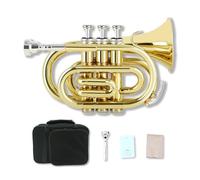 WUQIMUSC Trompette de poche en laiton nickelé avec embouchure 7C, kit de nettoyage, étui de transport, gants pour débutants/étudiants (doré)