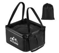 WUQNGI Bol de Camping 15L, Bol de Camping Pliable avec Poignée Supplémentaire et Compartiment de Rangement, Bol de Lavage Extérieur Pliable (Noir)